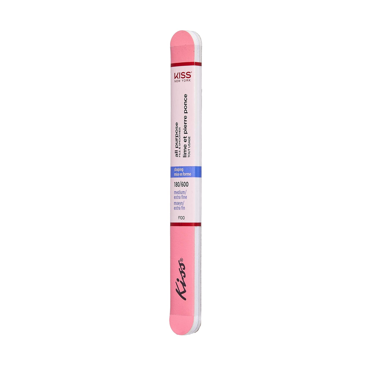 Kiss File All Purpose & Smoother 180 Medium / 600 Extra Fine F100N - Pack of 6 Files & Smooths Natural and Artificial Nails