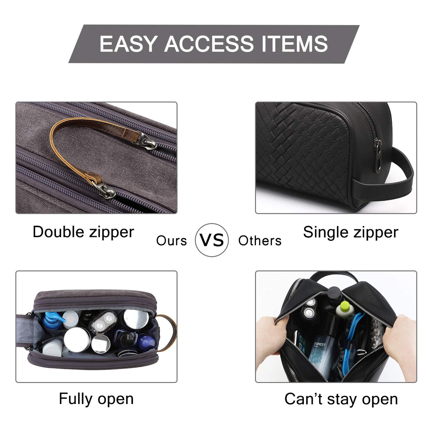BAGSMART Toiletry Bag for Men, Canvas Travel Toiletry Organizer Dopp Kit Water-resistant Shaving Bag for Toiletries Accessories,Grey-Medium Beauty and Personal Care BAGSMART