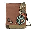 Chala Canvas Crossbody Messenger handBags with Keyfob/Coin Purse - (Green Paw) (Mauve- Teal Paw)