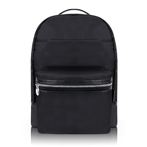 McKleinUSA N Series, Parker, Nano Tech-Light Nylon with Leather Trim, 15" Nylon Dual Compartment Laptop Backpack, Black (18555), One Size