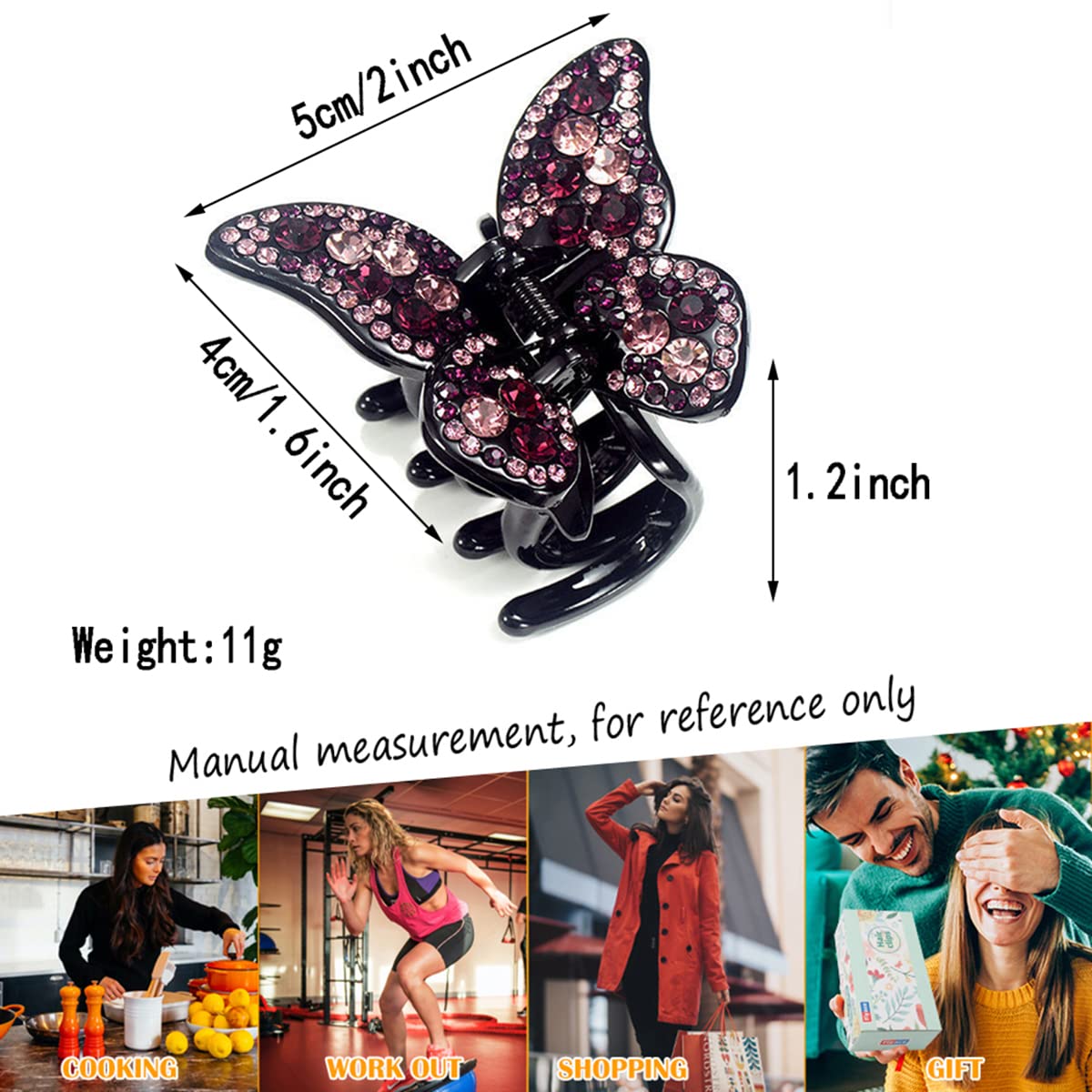 Yusier 4PCS Butterfly Rhinestone Claw Clips Elegant Rhinestone Hair Accessories for Women Black Butterfly Hair Clip Crystal Rhinestone Decorative Hair