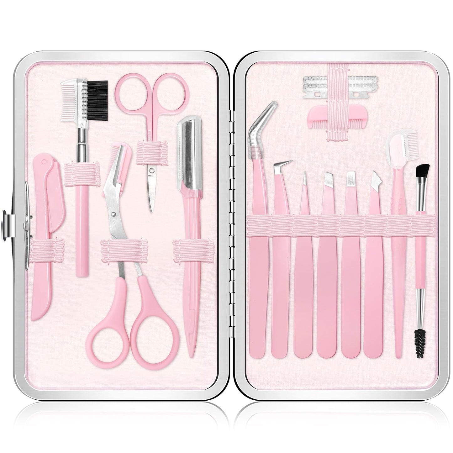 Eyebrow Kit, 17 in 1 Tweezers for Women Facial Hair, Hair Scissors with Comb, Eyebrow Trimmer, Brow Brushes, Hair Tools Travel Bag, Professional Beauty and Personal Care NXPPYY Default Title