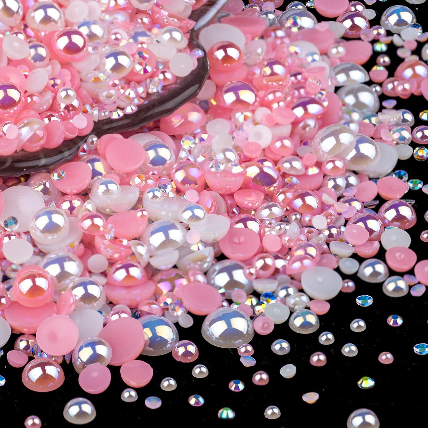 BELLEBOOST 50g Flatback Pearls and Rhinestones Set 1-Pink&White, Mixed Size 3-10mm Resin Rhinestones and Half Pearls for Nail Art and Crafts