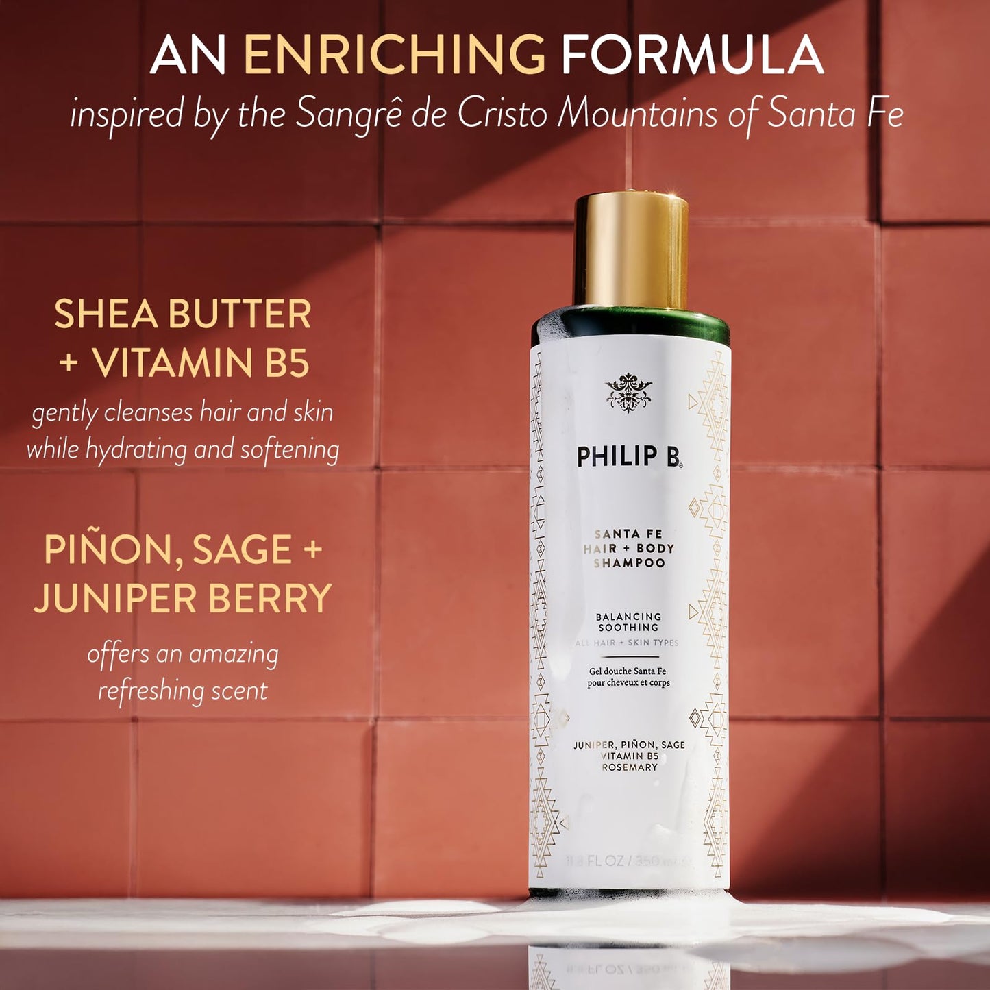 PHILIP B Santa Fe Hair and Body Shampoo (11.8 Fl Oz) - Gentle Cleanser, Hydrates and Softens with Shea Butter & Vitamin B5