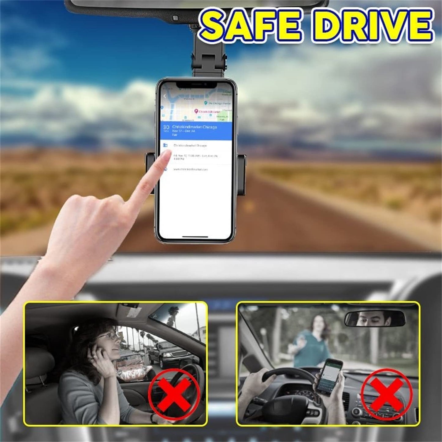 Ivieicip 360° Car Rearview Mirror Mount Stand Holder for Cell Phone and GPS, 2023 New Universal Adjustable Phone Holder, Can Be Fixed and Adjusted…