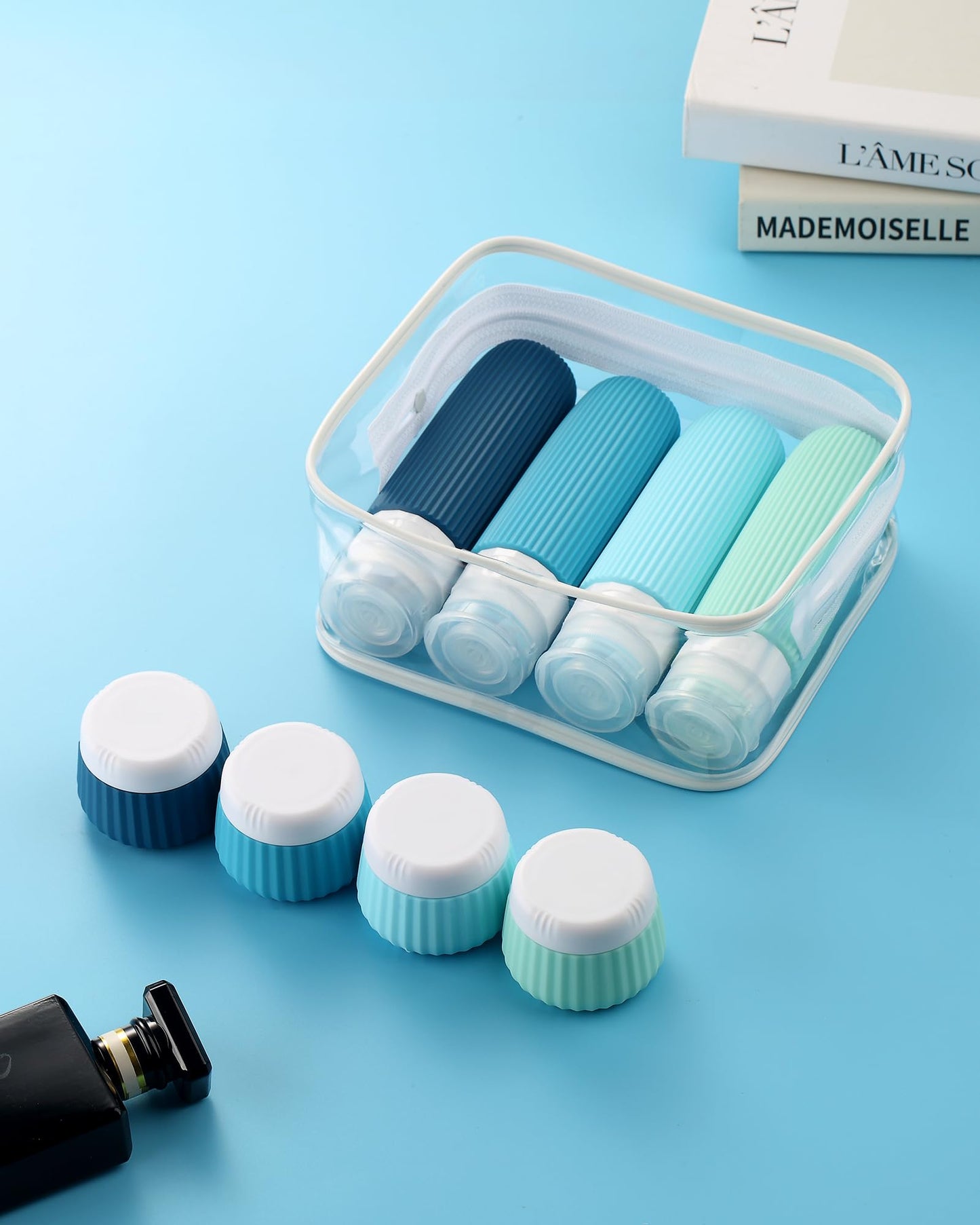 Mrsdry Travel Bottles for Toiletries 8 Pack, Tsa Approved Travel Size Toiletries 3 oz, Containers for Toiletries, with Clear Bag, Leak Proof Silicone Beauty and Personal Care Mrsdry