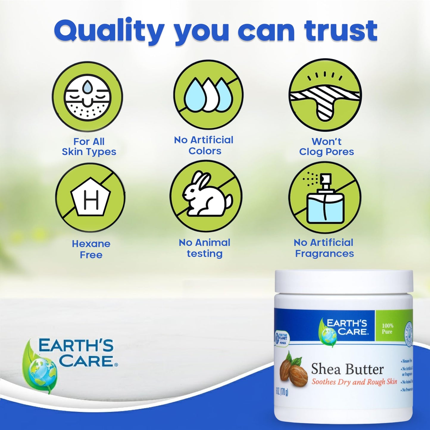 Earth's Care Pure Shea Butter, Hexane-Free, No Artificial Colors or Fragrances, Packed in USA 6 OZ. (2 Jars)