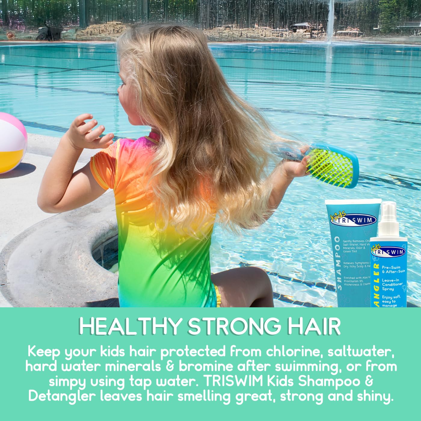 TRISWIM Swim Care Bundle | Chlorine Removal Shampoo 8.5 oz + Kids Detangler Leave-In Conditioner Spray 8 oz | Removes Chlorine & Saltwater | Detangles