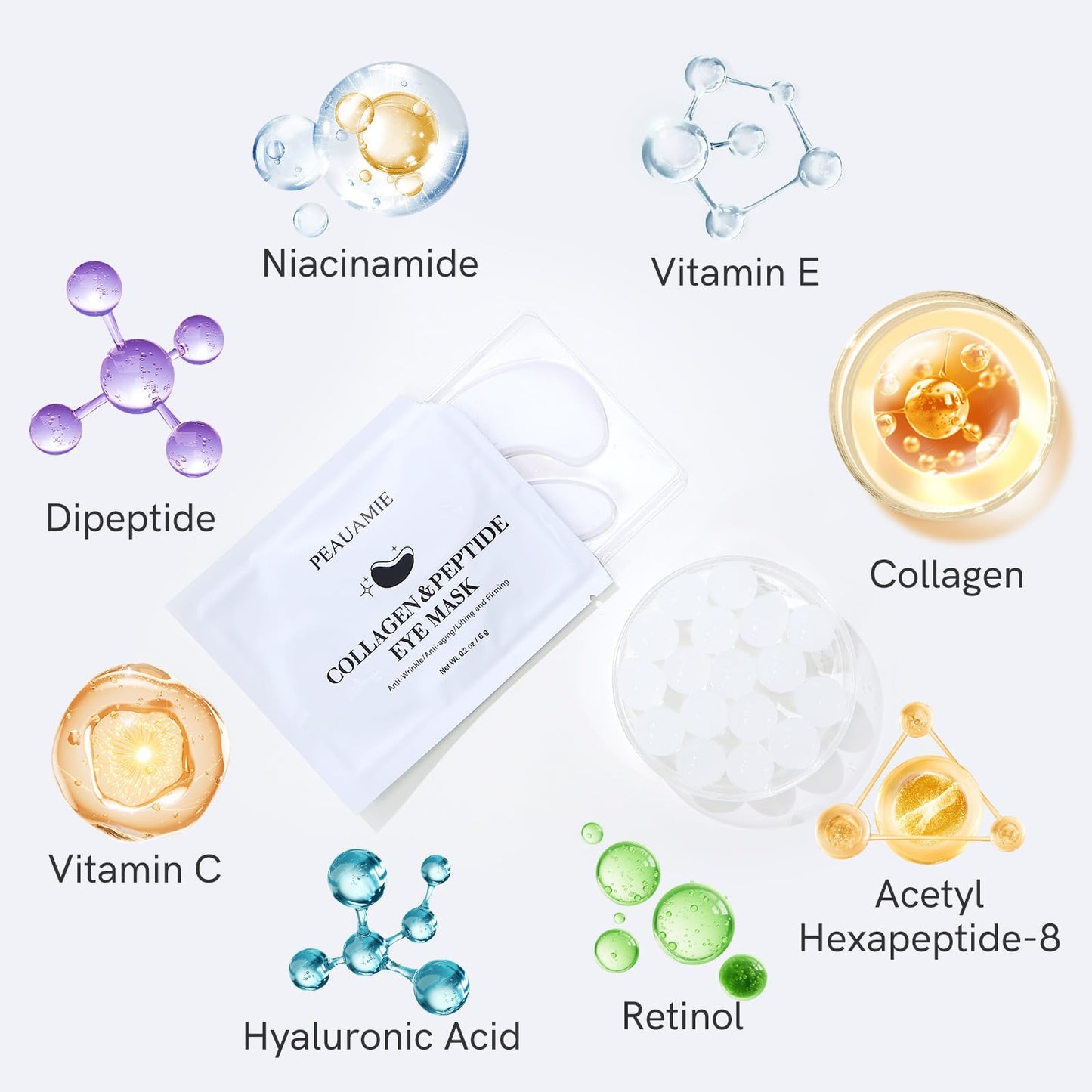 PEAUAMIE Under Eye Patches Collagen and Peptide Eye Mask for Dark Circles and Puffiness,Face Mask Skin Care Products 30 Pairs Beauty and Personal Care PEAUAMIE
