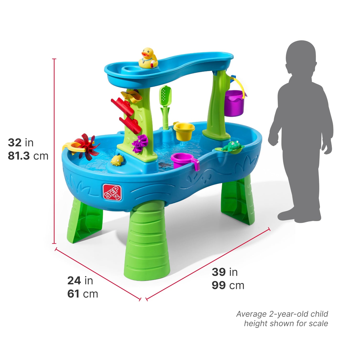 Step2 Rain Showers Splash Pond Water Table – Toddler Outdoor Sensory Playset with 13 Accessories, Ages 1.5+