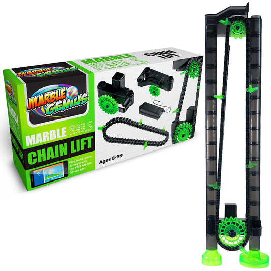Marble Genius Add-On Chain Lift – Automatic Marble Rails Accessory for Marble Run, STEM Toy for Kids & Teens Ages 8+, Battery Powered