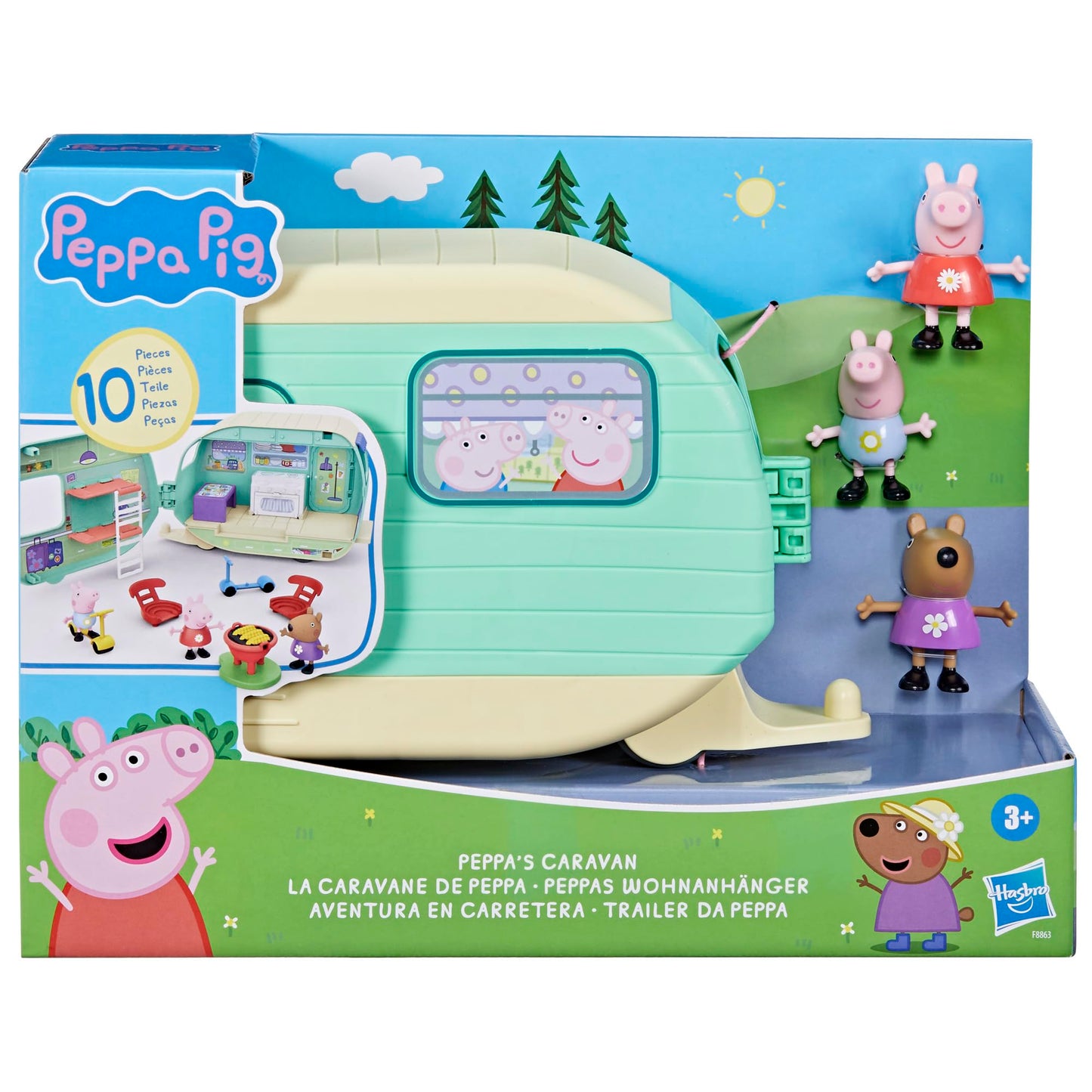 Peppa Pig Caravan Playset for Girls and Boys, 3 Figures, 6 Accessories, Preschool Toys, Kids Gifts, Ages 3+