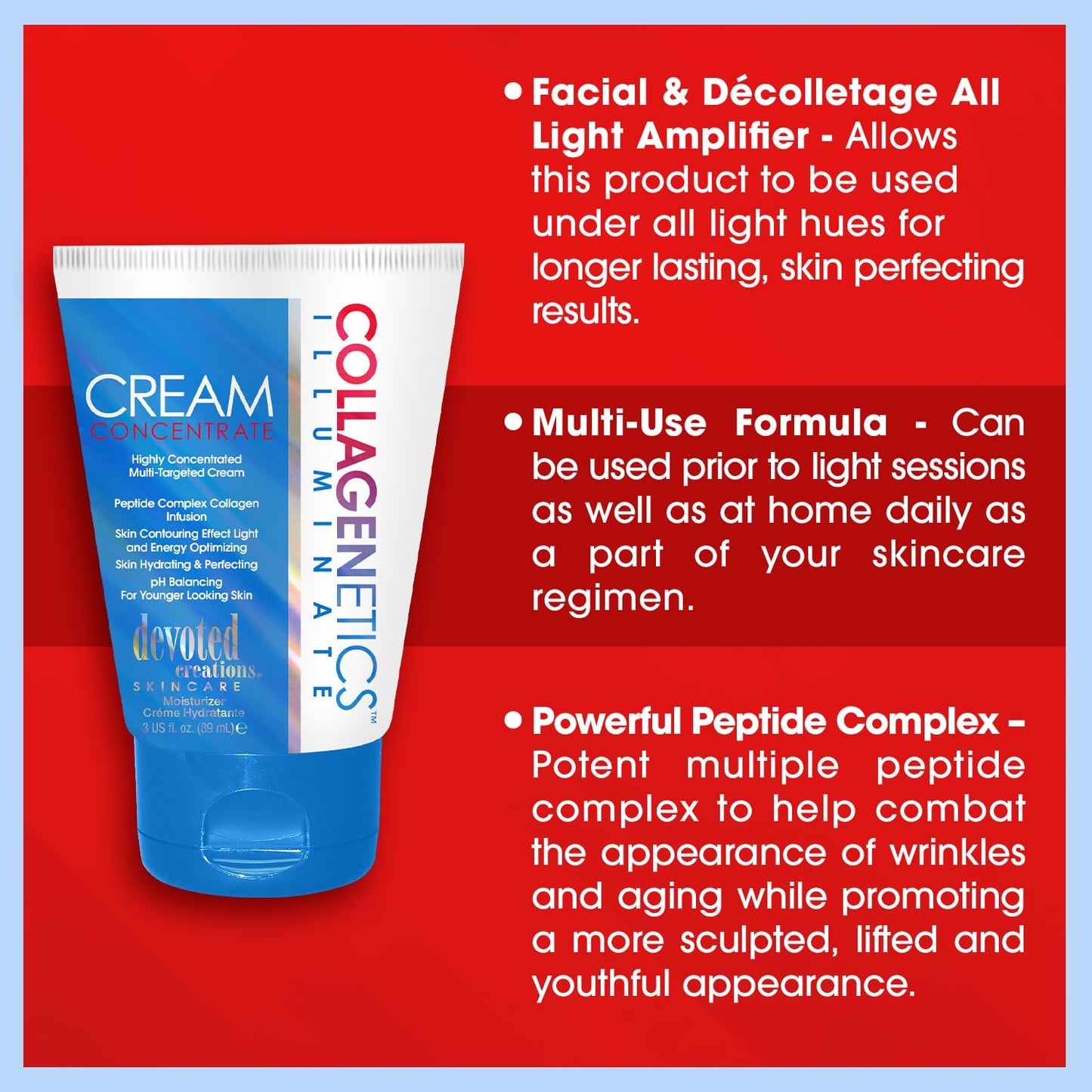 Devoted Creations Collagenetics Illuminate Cream Concentrate 3oz - Highly Concentrated Multi-Targeted Cream Skin Hydrating & Perfecting - pH Balancing