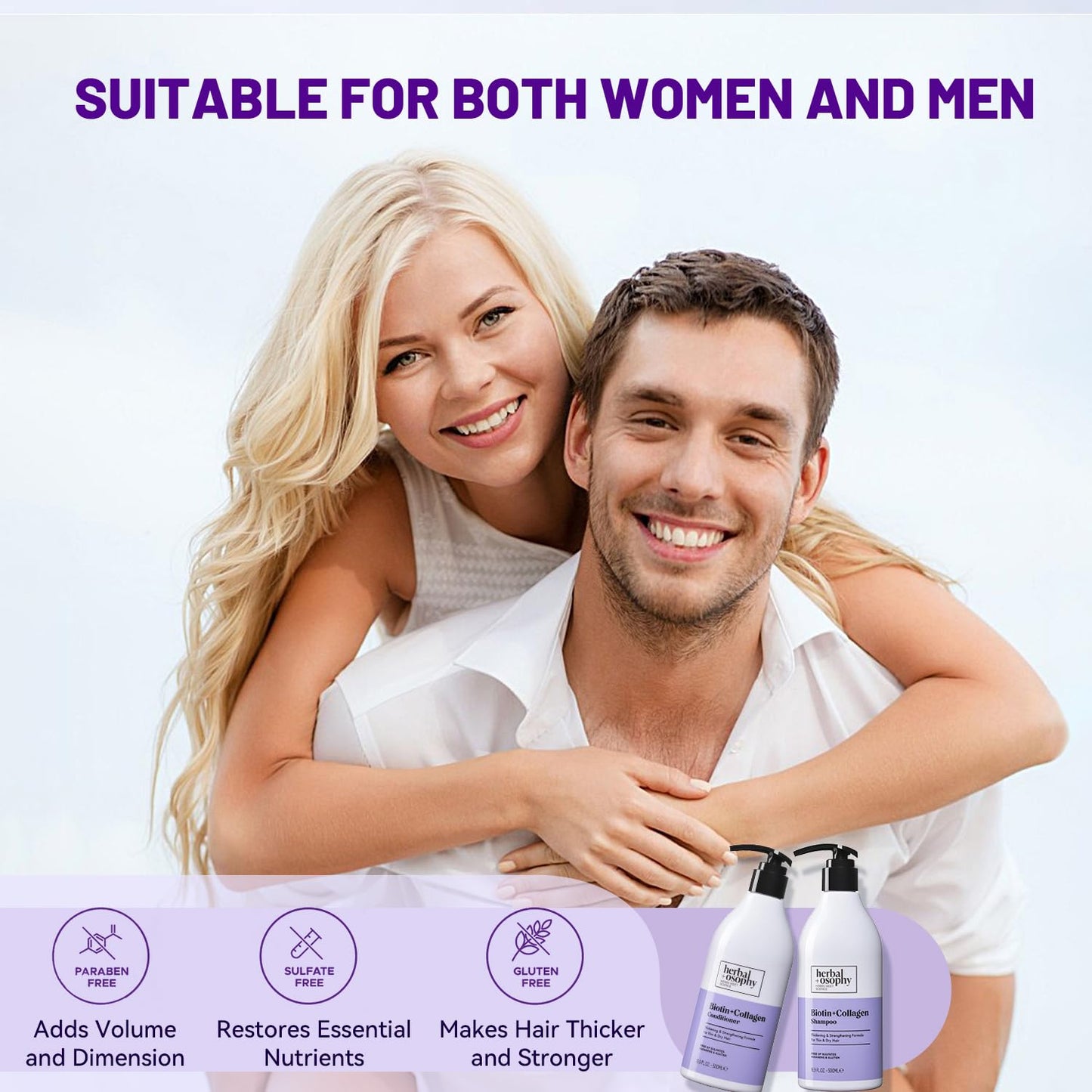 Herbalosophy Biotin & Collagen Shampoo & Conditioner Set, Hair Growth Thickening, Repair Dry, Damaged Hair Set, Infused with Vitamin B7 & Argan Oil