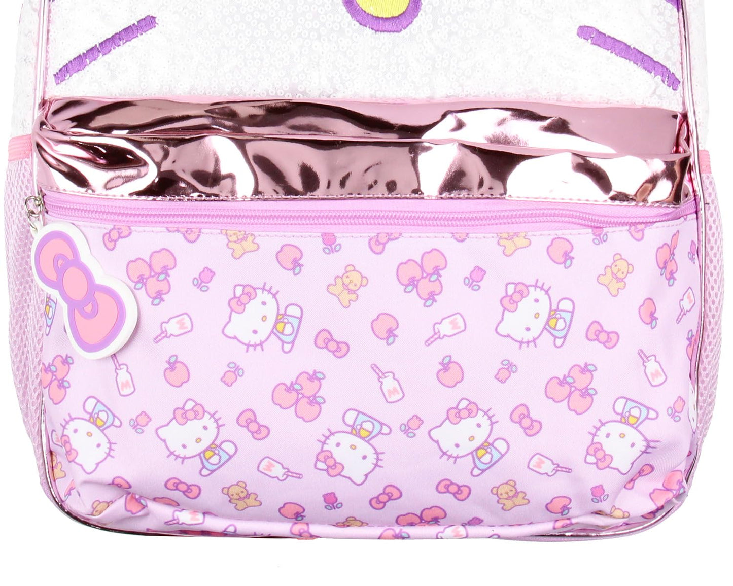 AI ACCESSORY INNOVATIONS Sanrio Hello Kitty Apples and Bows Sequin with PVC Bow Zipper Pull School Travel 16" Backpack For Kids