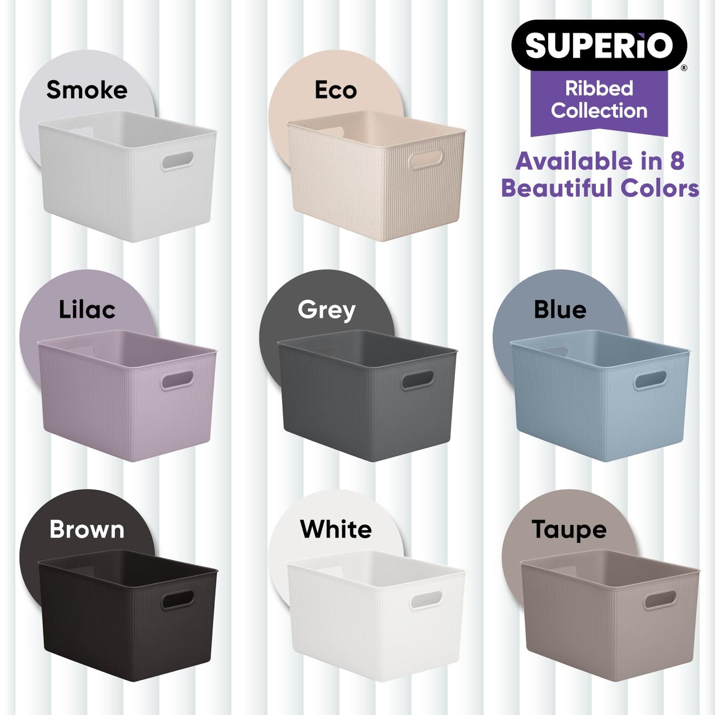 Superio Ribbed Collection - Decorative Plastic Open Home Storage Bins Organizer Baskets, X-Large Brown (1 Pack) Container Boxes for Organizing Closet…