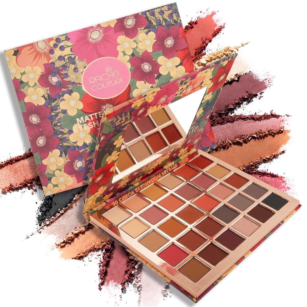 Rachel Couture Eyeshadow Palette with Natural Ingredients & Pure Pigments | Vegan & Cruelty-Free | Infused with Natural Botanical Extracts - 30 Colors