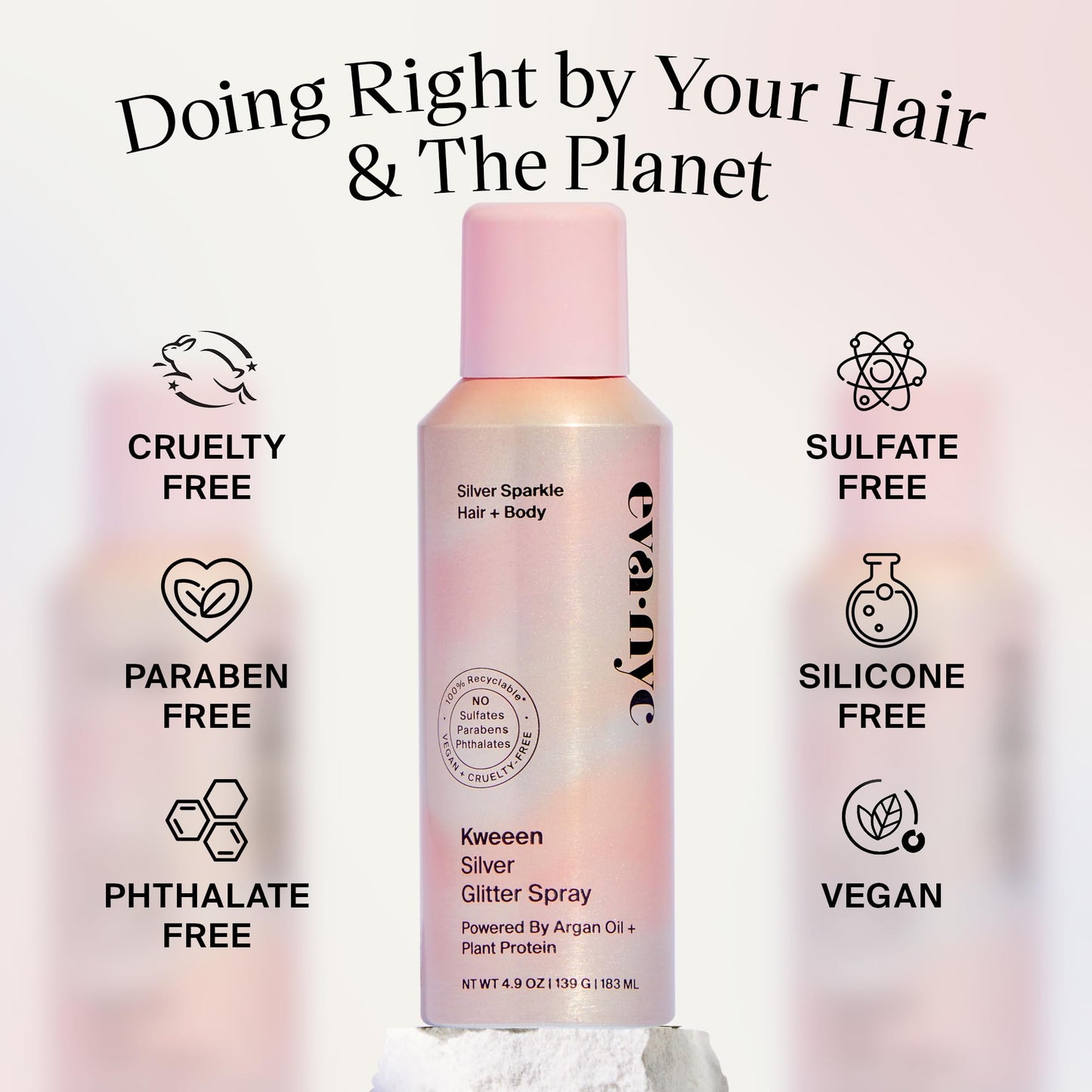 Eva NYC Kweeen Silver Body and Hair Glitter Spray for Shimmer, Washable Glitter Hairspray for Any Party Look, 4.9 oz