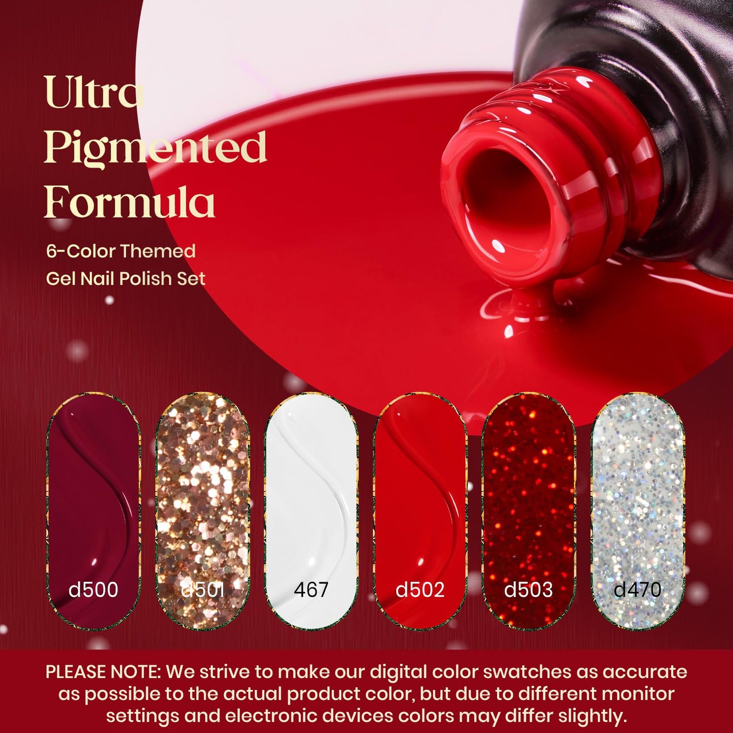 Beetles Gel Nail Polish - Candy Cane Gel Polish Set, 6 Color Burgundy Red Glitter White Silver Snow Holiday Sparkle Manicure Kit Soak off Uv Nail Art