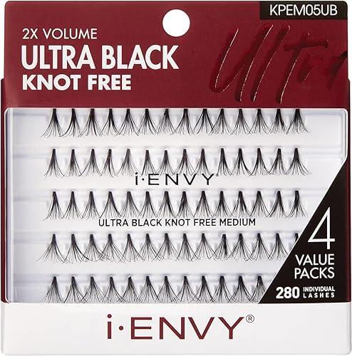 i-ENVY By KISS Ultra Black Knot Free Lashes, Natural & Bold Look, 280 Individual Remy Hair Lashes, Lightweight, Easy-to-Use, Perfect for Subtle