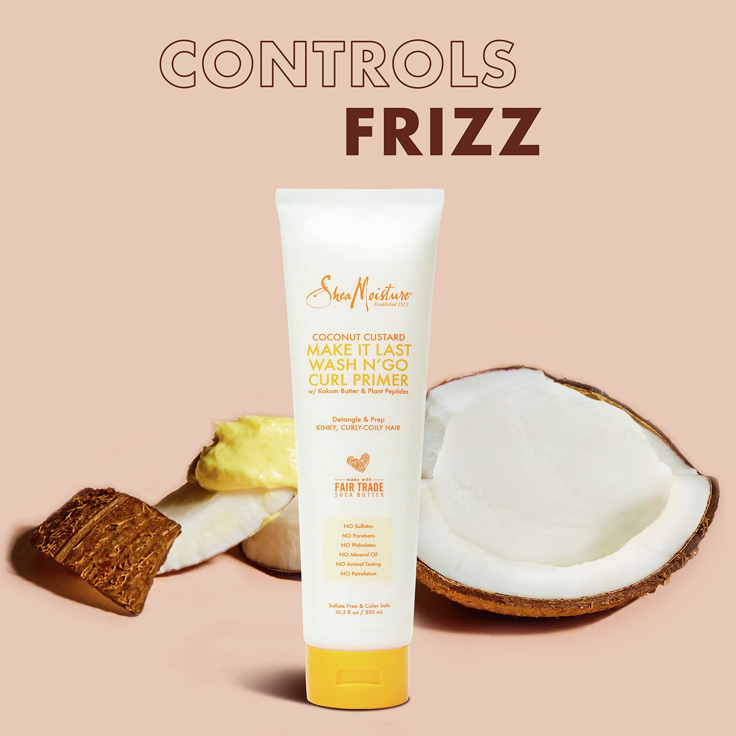 SheaMoisture Coconut Custard Curl Defining Cream - Make It Last Wash N' Go Primer, Enhancer & Detangler for Wavy & Curly Hair, Organic Shea Butter