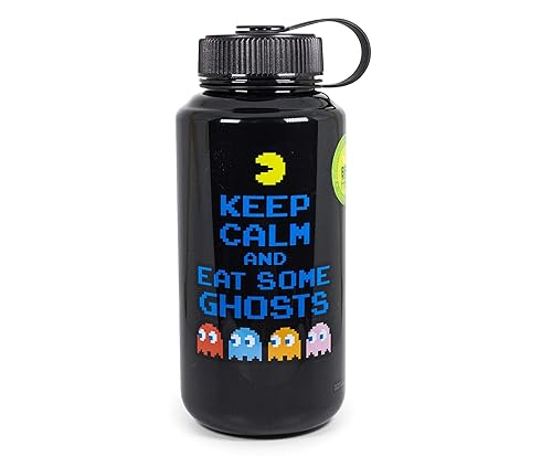 JUST FUNKY PAC-MAN Keep Calm and Eat Some Ghosts Water Bottle | BPA-Free Large Plastic Water Jug With Screw Top Lid | Hydration For Outdoor Sports