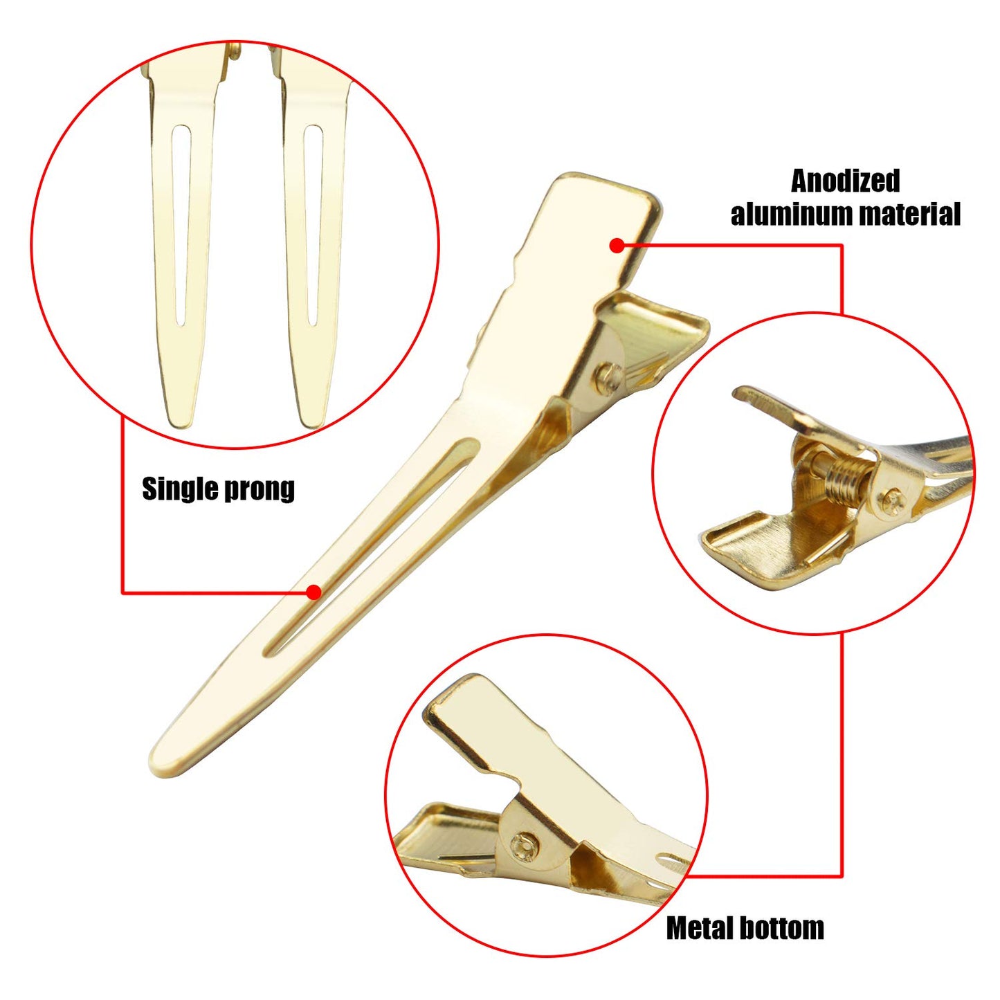 Jdesun 100pcs 1.77 Inches Single Prong Curl Clips Section Clips Metal Alligator Hair Clips Hairpins for Hair Extensions, 2 Colors