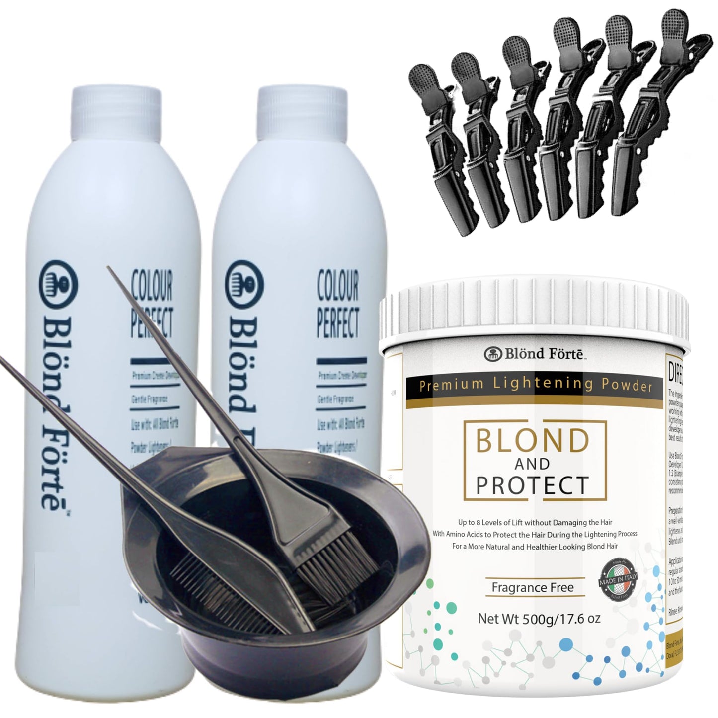 1 Lbs/17 Oz Tub Blond And Protect Premium Hair Lightener 8+ Levels + 13.5 Oz/400 ml Developer Volume & Hair Coloring Brush (Bundle - 5 items) (30