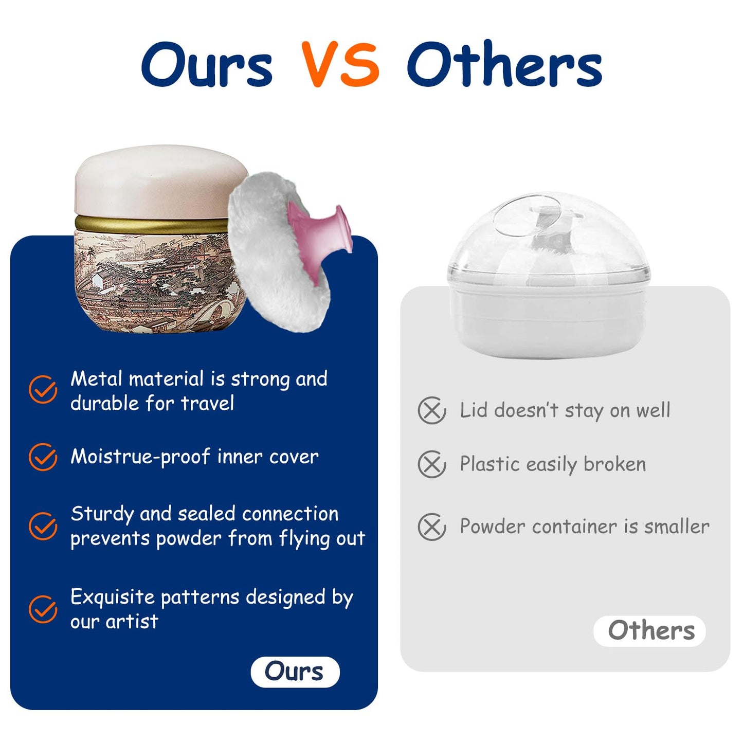 Qopoto Body Powder Puff and Container for Dusting Powder, Women Powder Puff and Powder Case for Bath and Travel (Crane Pattern) Beauty and Personal Care Qopoto