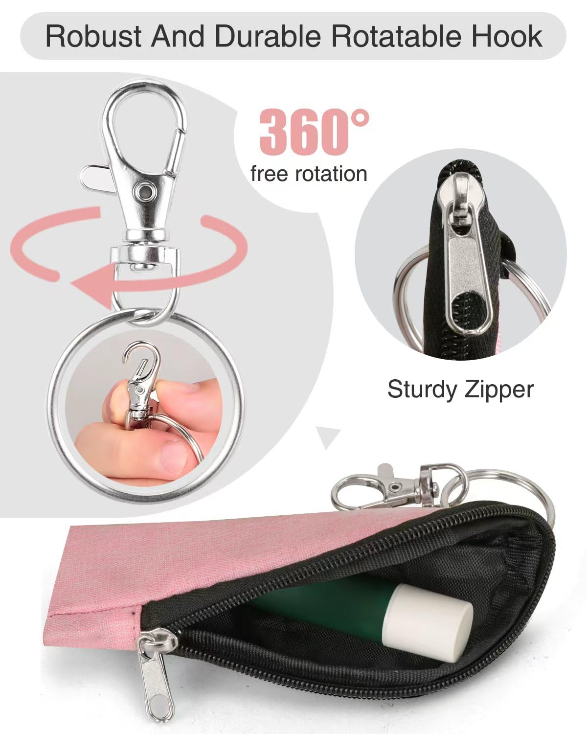 Meiiy Chapstick Holder Lip Balm/Gloss Sleeve Pouch Portable Lipstick Bag With Hook Gift for Women (3pcs)
