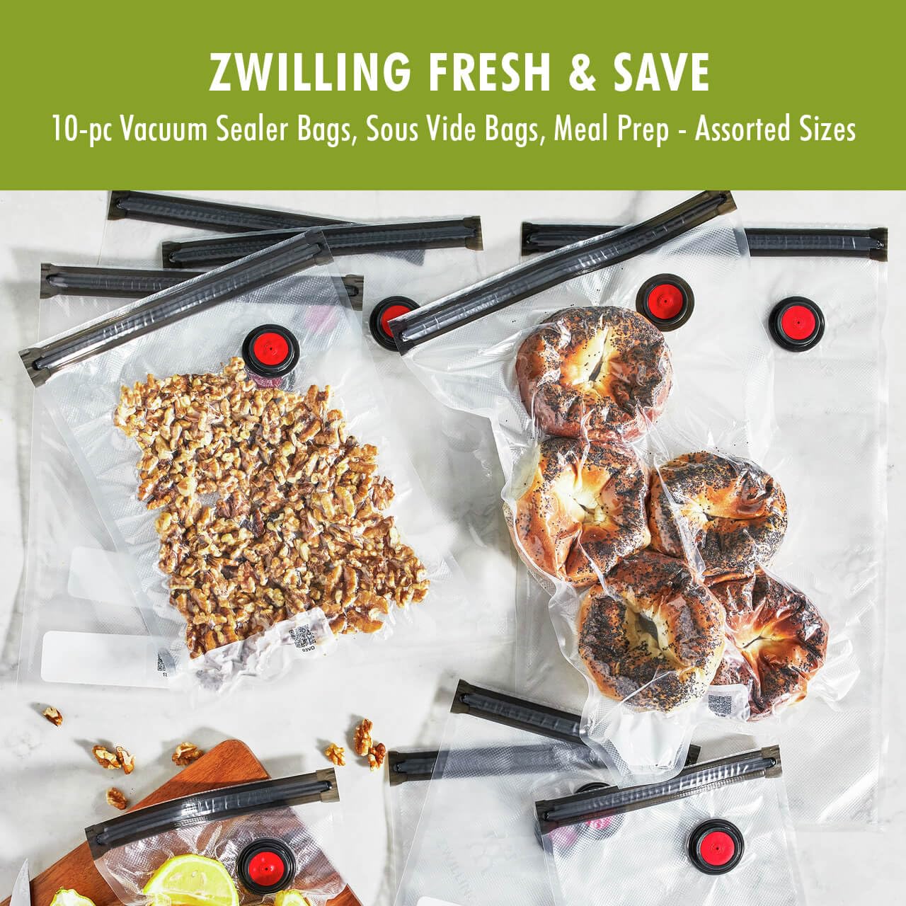 ZWILLING Fresh & Save 10-pc Vacuum Sealer Bags, Sous Vide Bags, Meal Prep - Assorted Sizes