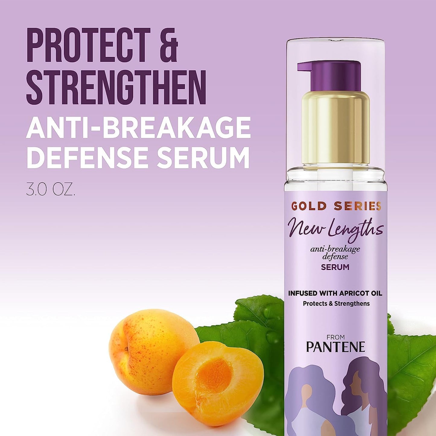 Pantene Gold Series New Lengths Anti-Breakage Defense Serum, Infused with Apricot Oil, Protects & Strengthens, for Natural, Textured, Curly, Coily