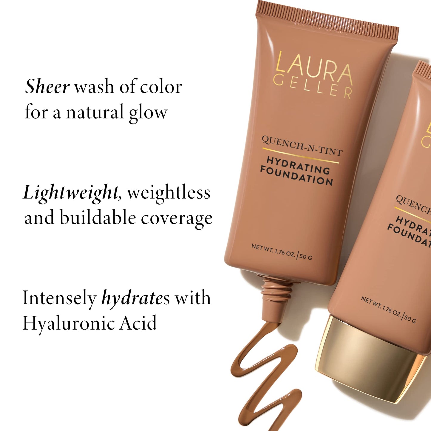 LAURA GELLER NEW YORK Quench-n-Tint Hydrating Foundation - Medium/Deep - Sheer to Light Buildable Coverage - Natural Glow Finish - Lightweight Formula