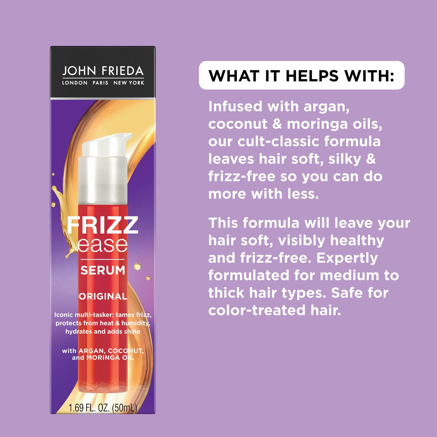 John Frieda Frizz Ease Original Hair Serum, Protecting Against Frizz, Heat, and Humidity While Adding Shine, Smooths Strands and Hydrates Parched