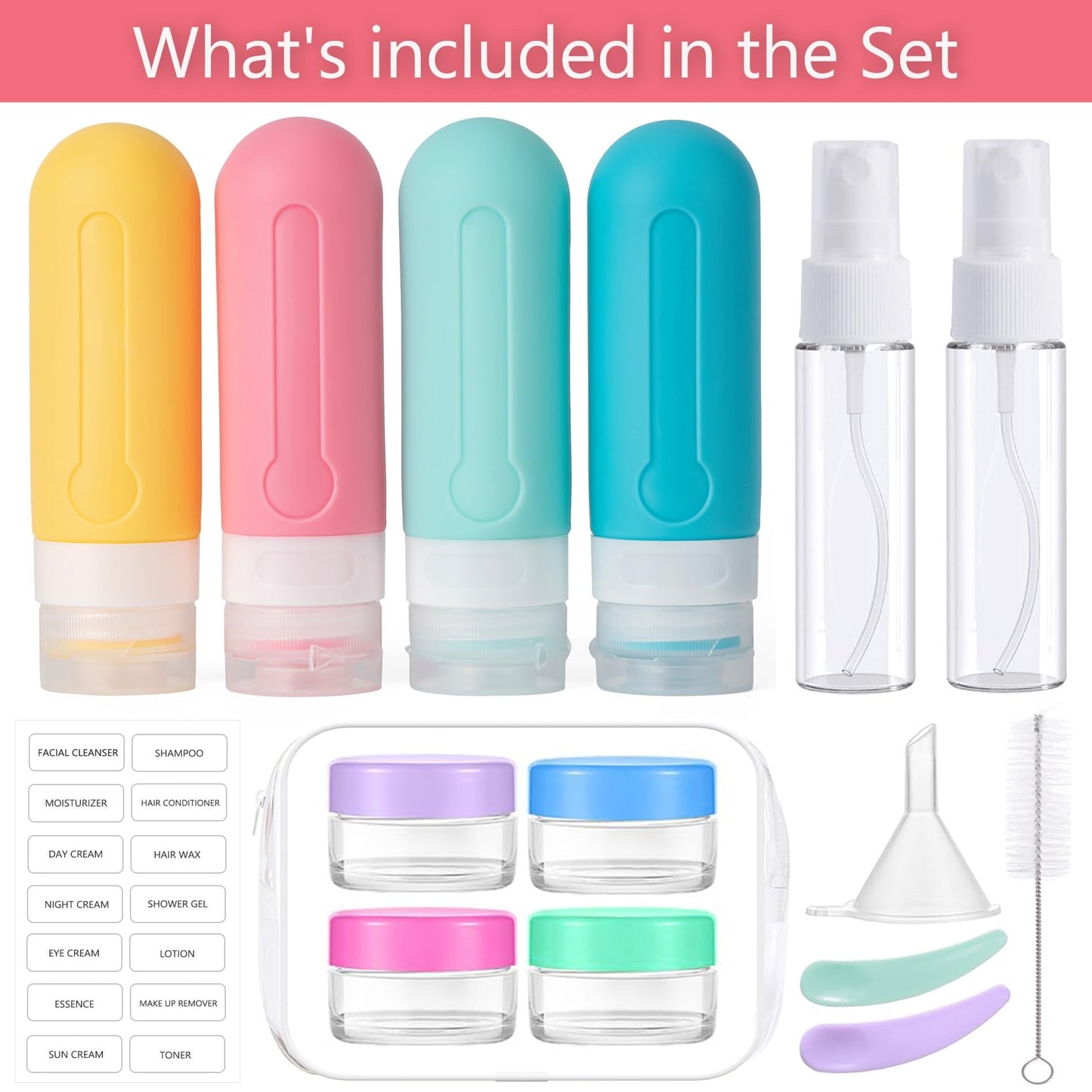 16pack Travel Bottles for Toiletries, TSA Approved LeakProof Squeezable Silicone Toiletry Containers for Shampoo, Conditioner, 3oz Portable Refillable Beauty and Personal Care MODENGKONGJIAN