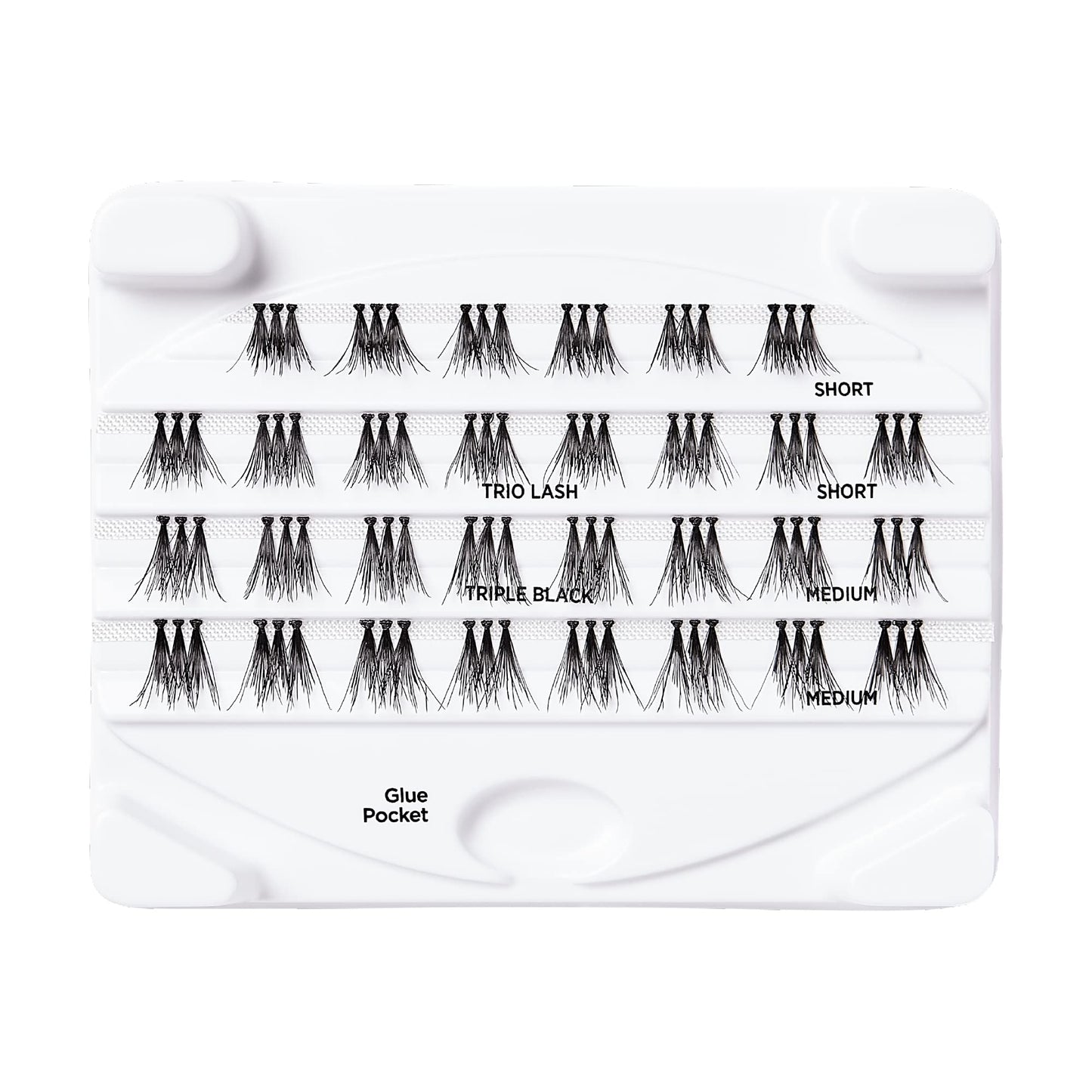 iENVY False Eyelashes Triple Black Knotted Individual Trio Lashes 3X Volume Reusable Eyelash Clusters (S/M)