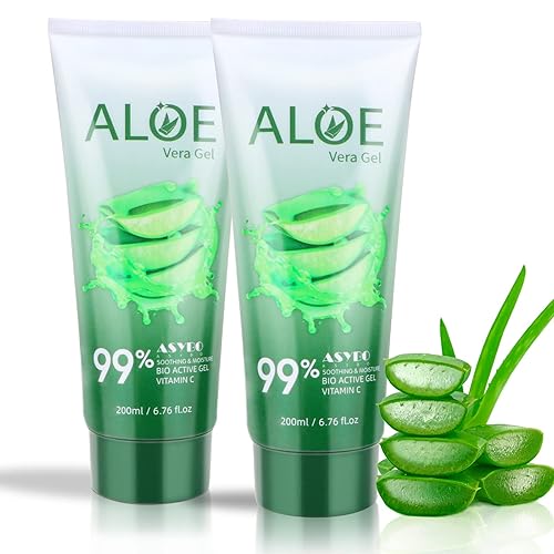 ASYBO 200x2 ML Aloe Vera Gel - 99% Organic Pure Aloe Vera Hydrating Face & Body Moisturizer, Natural Aloe Cream for Dry Skin, Sunburn, Acne, Soothing