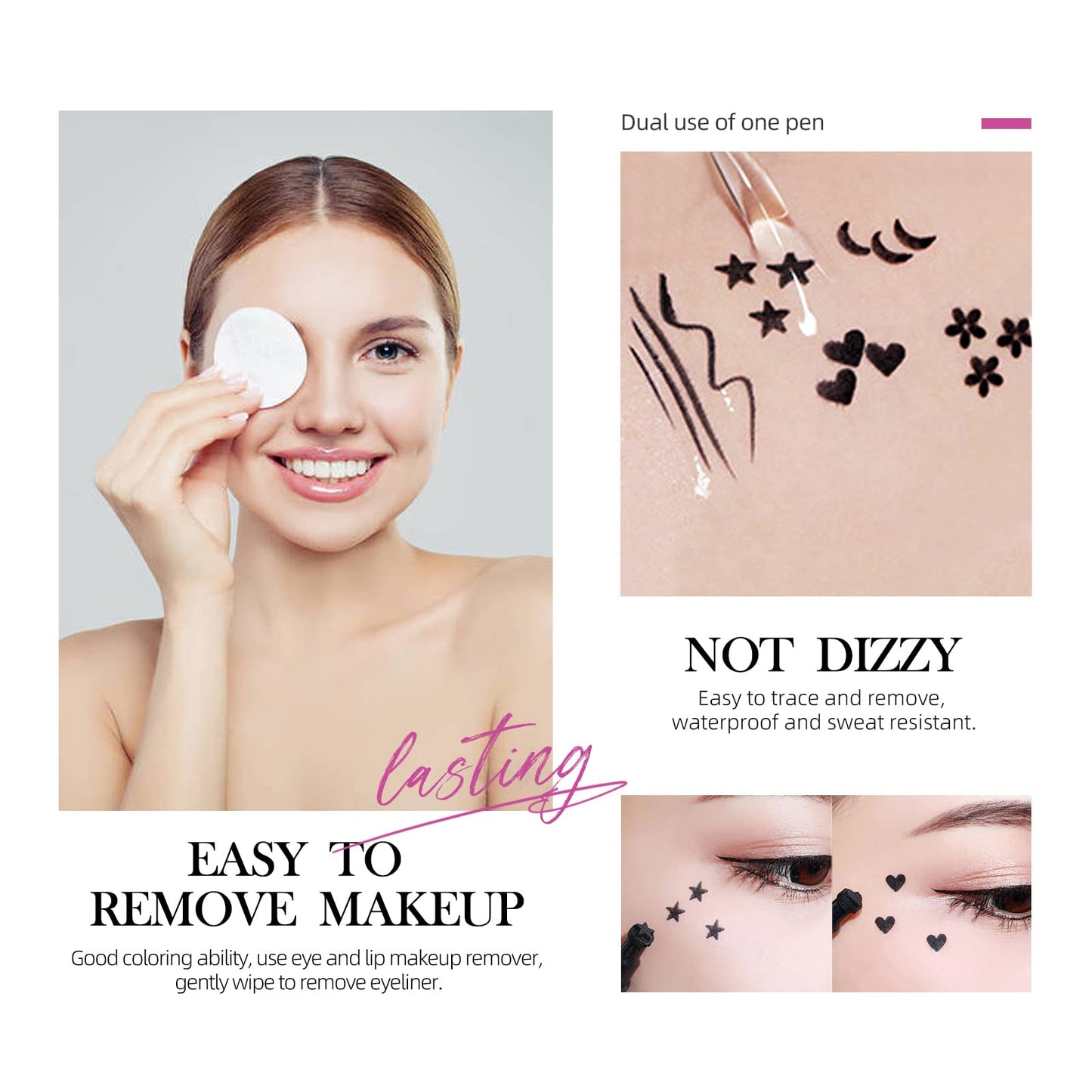 LAMUSELAND Eyeliner Stamp Wingliner, Waterproof Smudge-proof Liquid Eye Liner Gel Pen Set, Long Lasting Heart Black Thin Double Ended Pencil Makeup