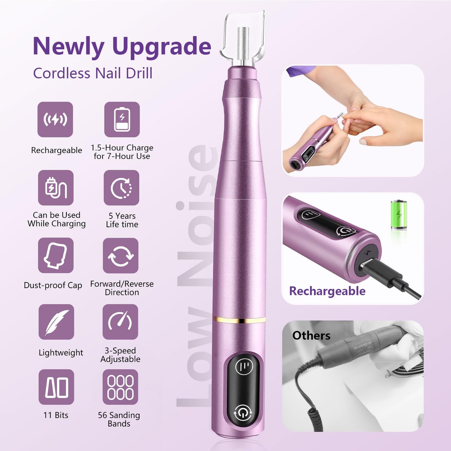 TUOBEO Cordless Nail Drill Electric Nail File Kit, Rechargeable Efile Set, Portable Acrylic Gel Nail Polish Remover Machine, Pedicure Manicure Tool Beauty and Personal Care TUOBEO