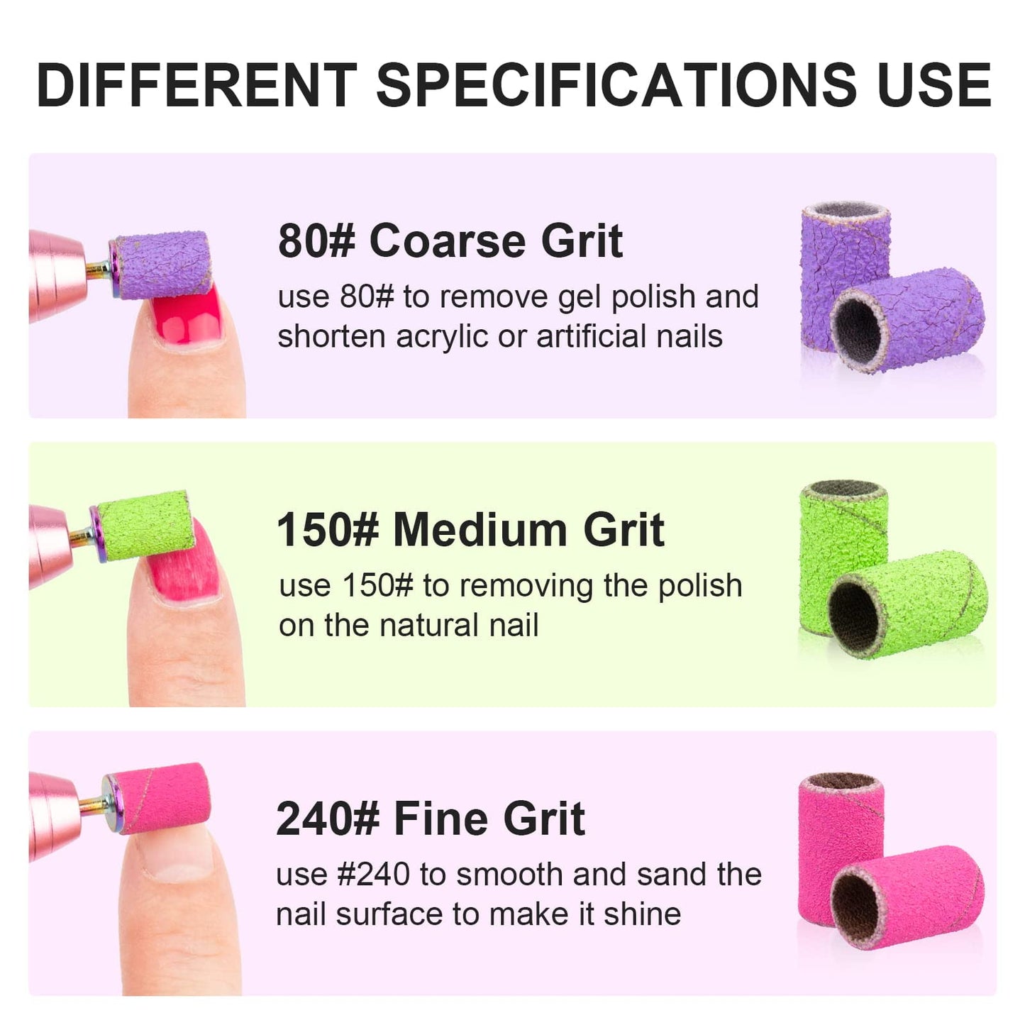 Rolybag Sanding Bands for Nail Drill Sanding Bands#80#150#240 Grits 210Pcs Color Coarse Fine Nail Sanding Bands 2Pcs Nail Drill Bits 3/32" Mandrel
