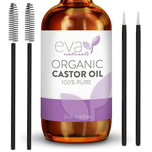 Eva Naturals 100% Pure Castor Oil - Cold Pressed for Eyelash, Eyebrow, Hair & Lash Growth, Thicker Brow & Face Serum Drops for Wrinkles, Hydrating