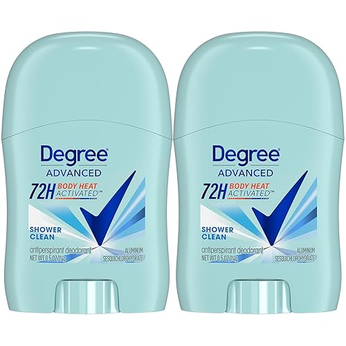 Degree Advanced Antiperspirant Deodorant, Shower Clean 2-Pack - Travel Deodorant for Women, 72H Protection, 0.5 Oz Ea