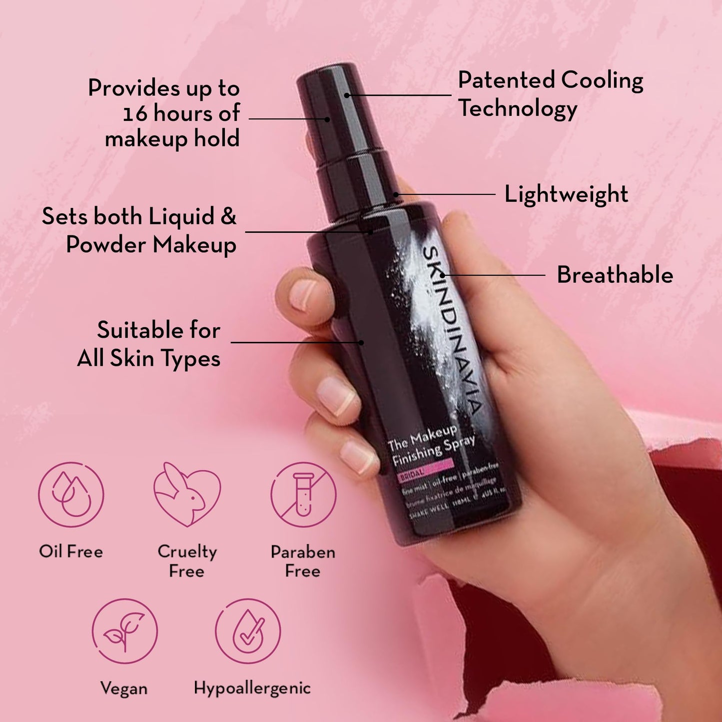 Skindinavia The Makeup Finishing Spray, Classic Makeup Setting Spray, All-Day Wear, Long-Lasting Up to 16+ Hours, Heat-Resistant & Waterproof, Cooling