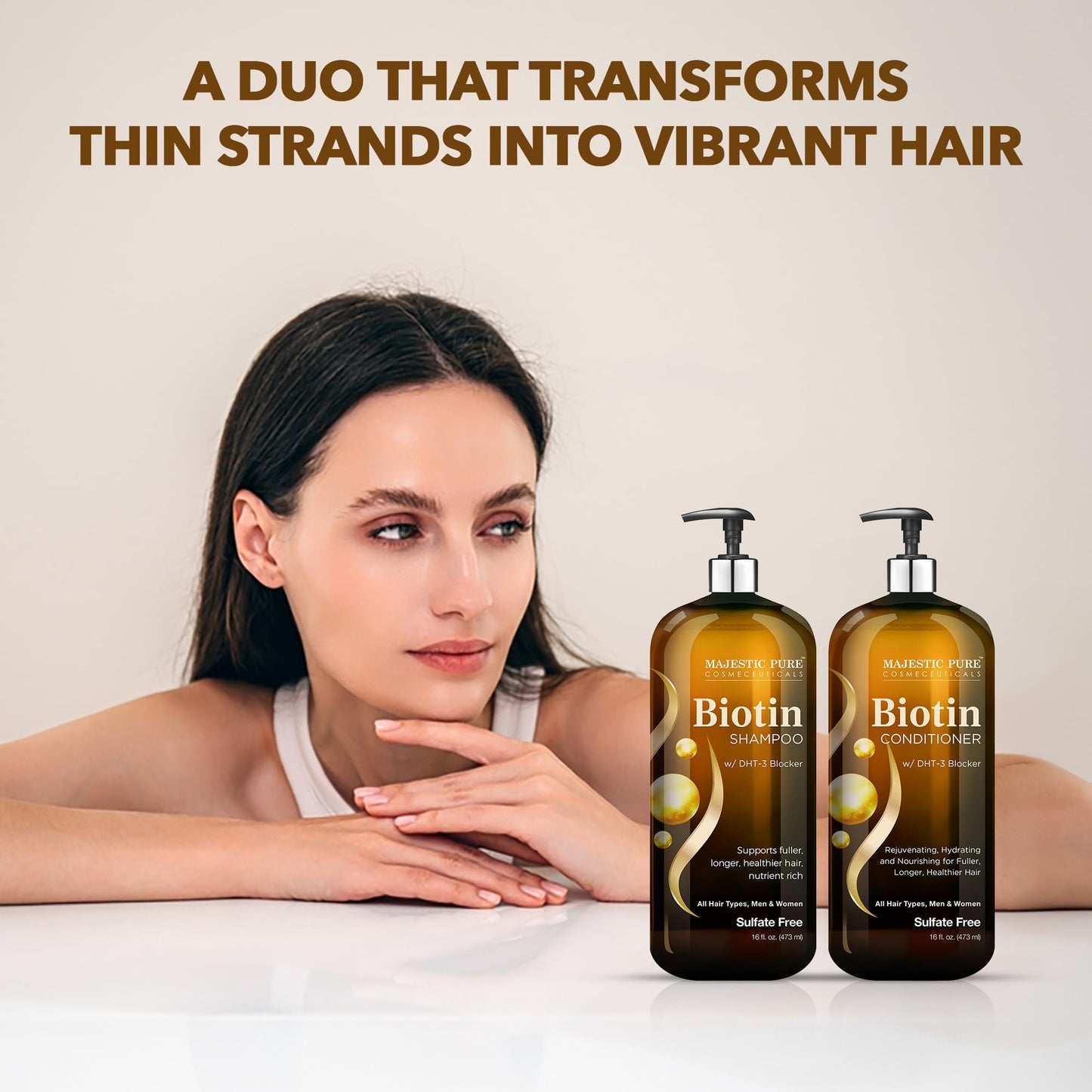MAJESTIC PURE Biotin Shampoo and Conditioner Set with DHT Blocker Complex - Hydrating, Nourishing & Supporting Healthy Hair, Sulfate Free, for Men