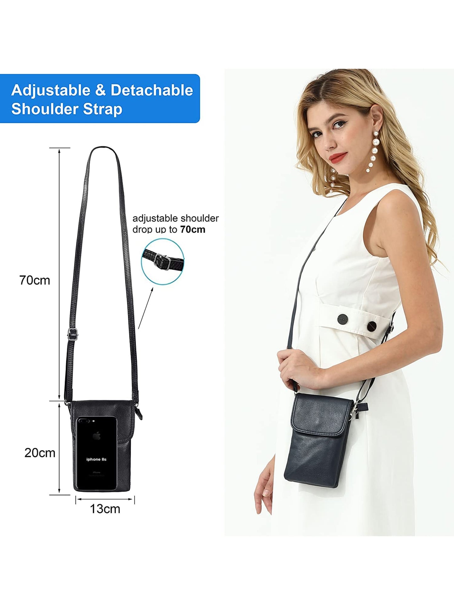 befen Black Genuine Leather Small Crossbody Bags for Women