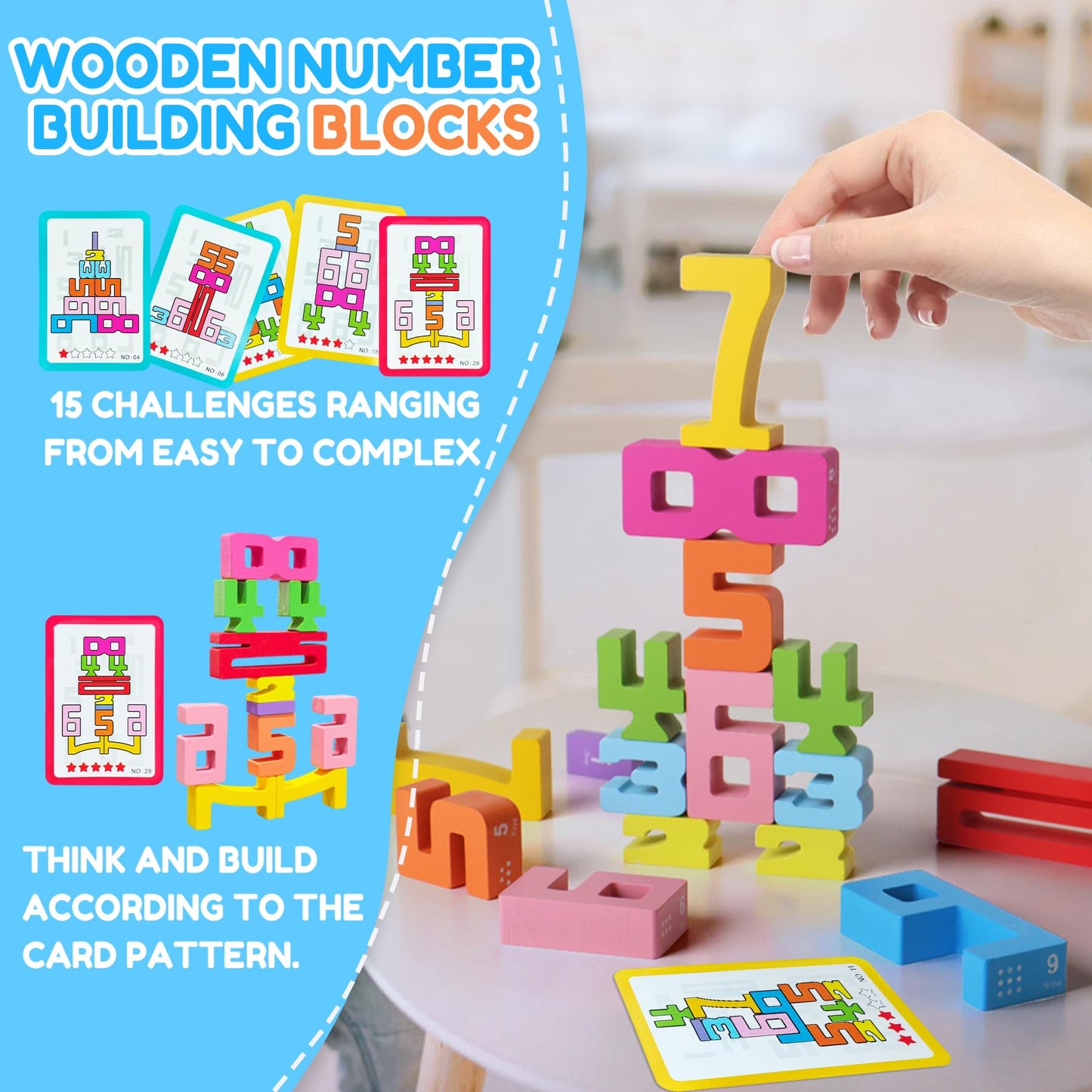 XPQKDC Wooden Number Building Blocks 20pcs – Stacking Digital Blocks 1-10 for Kids Ages 3+, Educational Balance & Learning Toy Gift