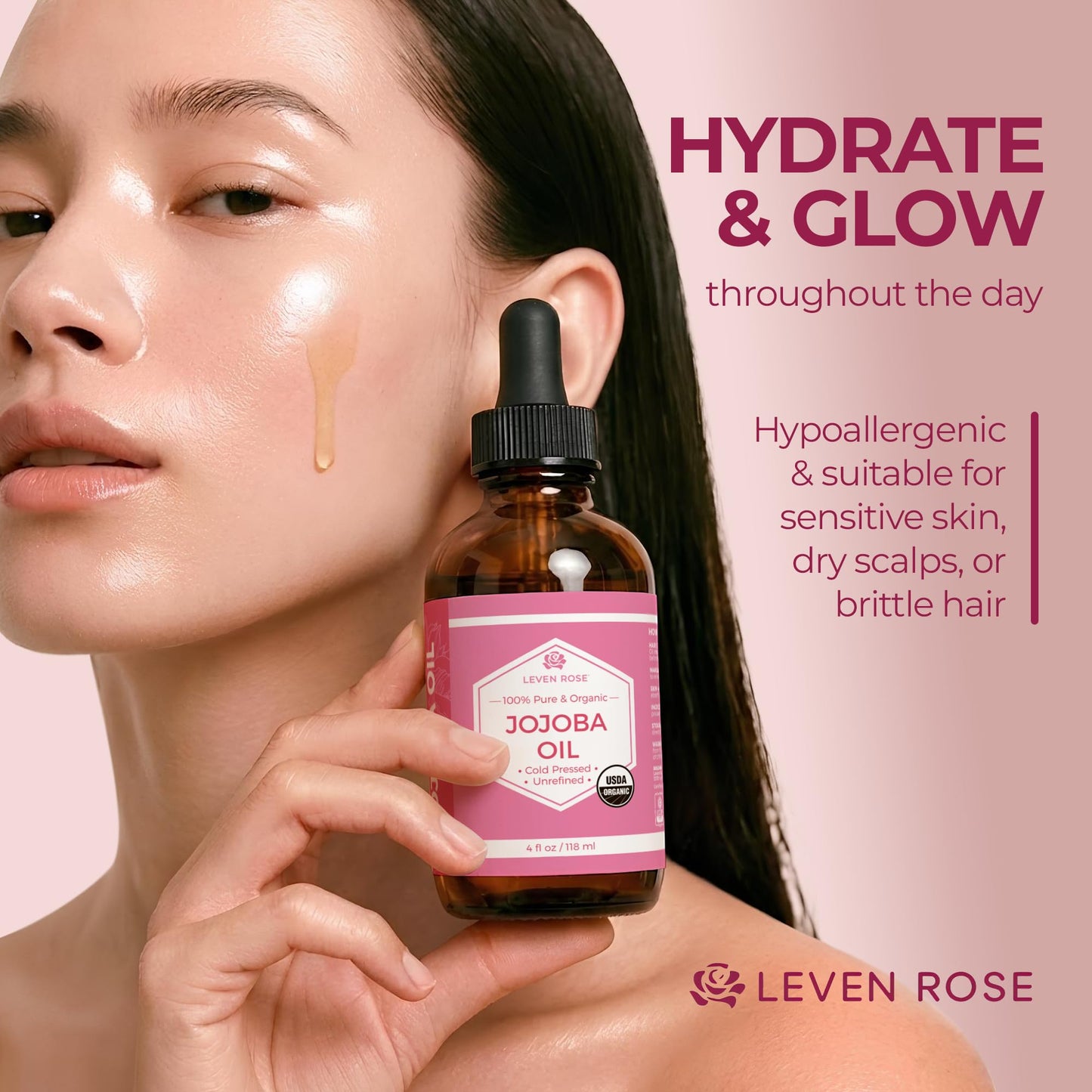 Leven Rose Jojoba Oil, Pure Cold Pressed Natural Unrefined Moisturizer for Skin Hair and Nails 16 Fl. oz Beauty and Personal Care Leven Rose