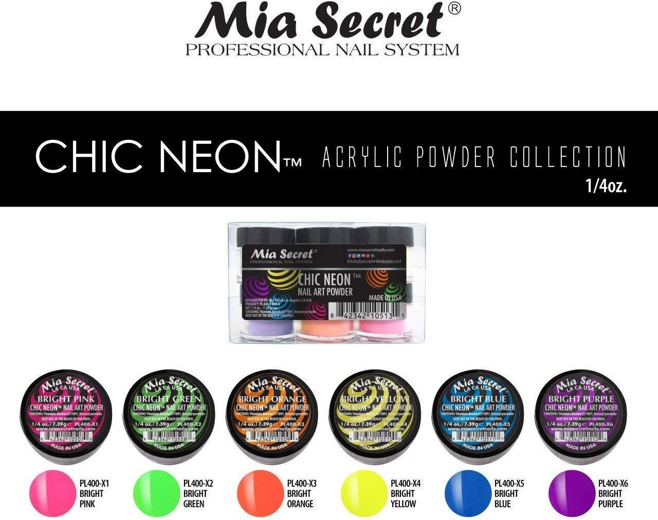 Mia Secret Chic Neon Collection Nail Art Acrylic Powder, (Set of 6 Color) Beauty & Personal Care Mia Secret