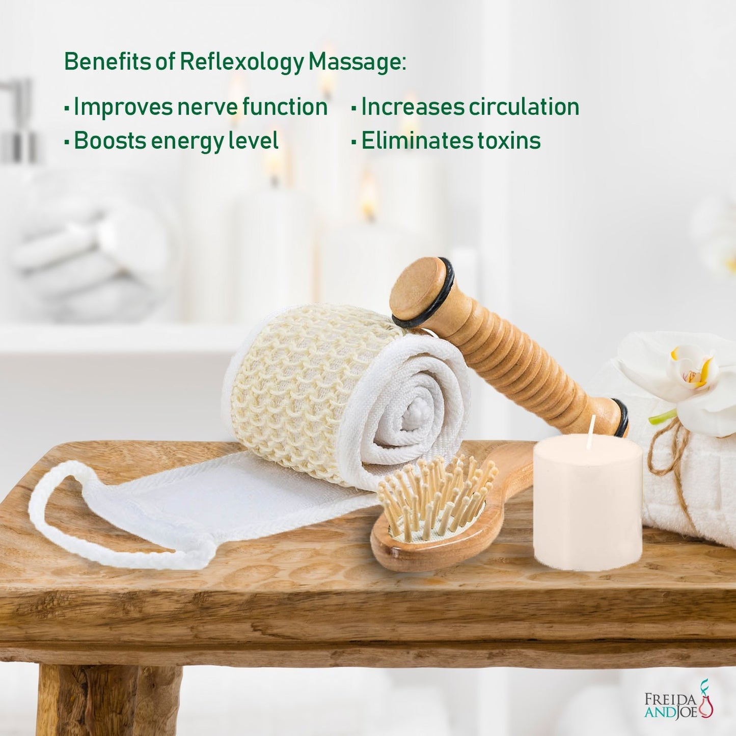 Wooden Massage & Reflexology Kit for Women at-Home Spa Kit for All-Over Body Relaxation & Rejuvenation with Fresh Cucumber Melon Aromatherapy Bath