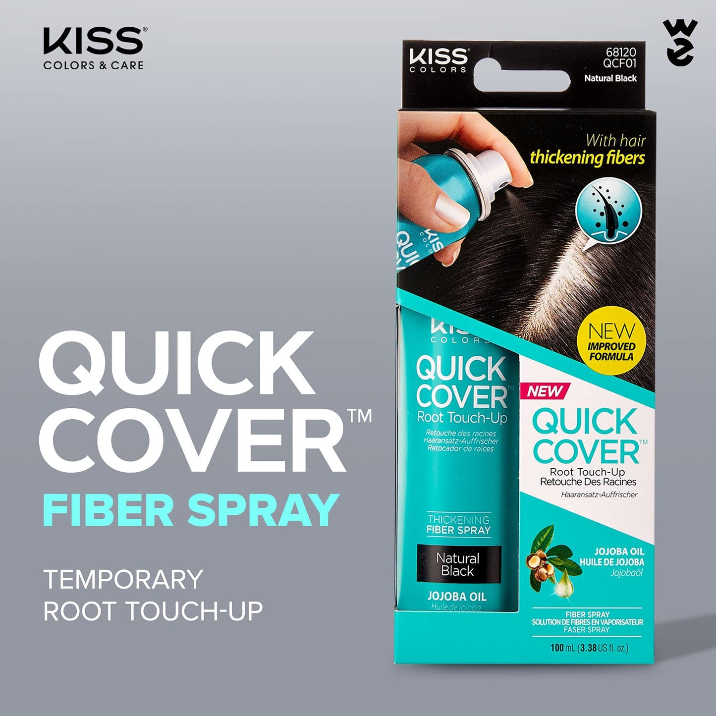 Kiss Quick Cover Root Touch Up Thickening Fiber Spray 3.38oz (Natural Black)